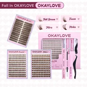 OKAYLOVE Brown Lash Clusters Kit with Long-lasting Lash Bond and Seal,Tweezers and Remover for DIY Eyelash at Home for Natural Makeup Girl Gifts