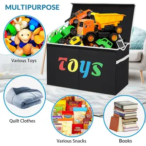 VICTORICH XL Toy Storage Chest with Flip-Top Lid - Collapsible Sturdy Toy Box for Kids Room - Extra Large Fabric Storage Bins for Playroom and Closet - 26.8 Inches Long - 3mm Thick Cardboard & Premium Linen - Dual Reinforced Handles - Modern Aesthetic