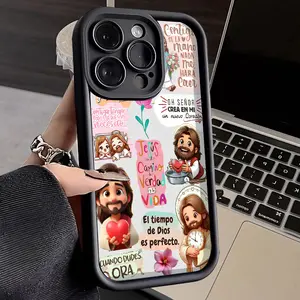 TPU Phone Cover for iphone 17 pro max 16 Plus 15 14 13 12 11 Plus Cute Colorful Jesus Pattern Drop Protection Shockproof Soft Silicone Smartphone Cover Casing