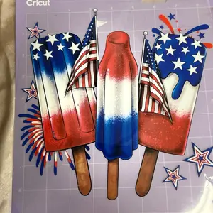 Cricut 4th of July Heat Transfer Pack Easy Application Set of 3 Patriotic Popsicle Designs for Creative Projects
