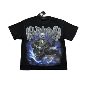 HARMONY Streetwear Shining Diamond Cotton Washed Summer Men's T-shirt Crew Neck Vintage Rhinestone Short Sleeve Oversized Tees Casual Trendy Street Fashion Party Outfit