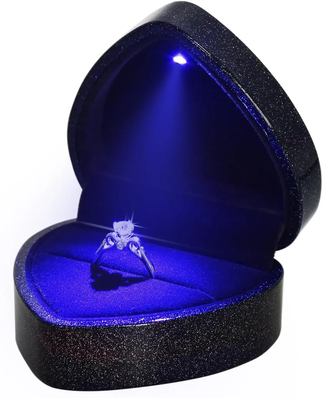 Heart Shaped Ring Box with LED Light, Earrings Case with Light, Jewellry Display Box for Wedding, Engagement, Proposal, Birthday and Anniversary Christmas (Starry Sky)
