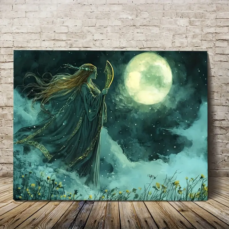 1 Piece, 2D Flat Wooden Frame Canvas Wall Art Ready to Hang, Arianrhod Celtic Star Goddess, Canvas Decorative Wall Art for Bedroom and Living Room, Home Wall Decoration with Frame LLPKH10329, 2D Flat, Perfect for Room Decoration