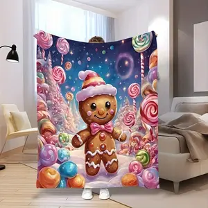 A Soft And Comfortable Gingerbread Man Digital Print Flannel Throw Blanket - Suitable for All Seasons, for Sofas, Beds, Offices And Camping Gift Blankets