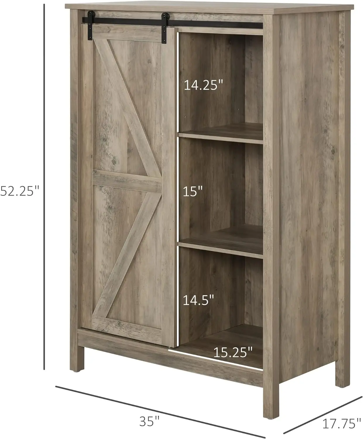 Farmhouse Accent Cabinet, Kitchen Cupboard Storage Cabinet with Barn Door and Adjustable Shelf, Antique Grey