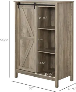 Farmhouse Accent Cabinet, Kitchen Cupboard Storage Cabinet with Barn Door and Adjustable Shelf, Antique Grey