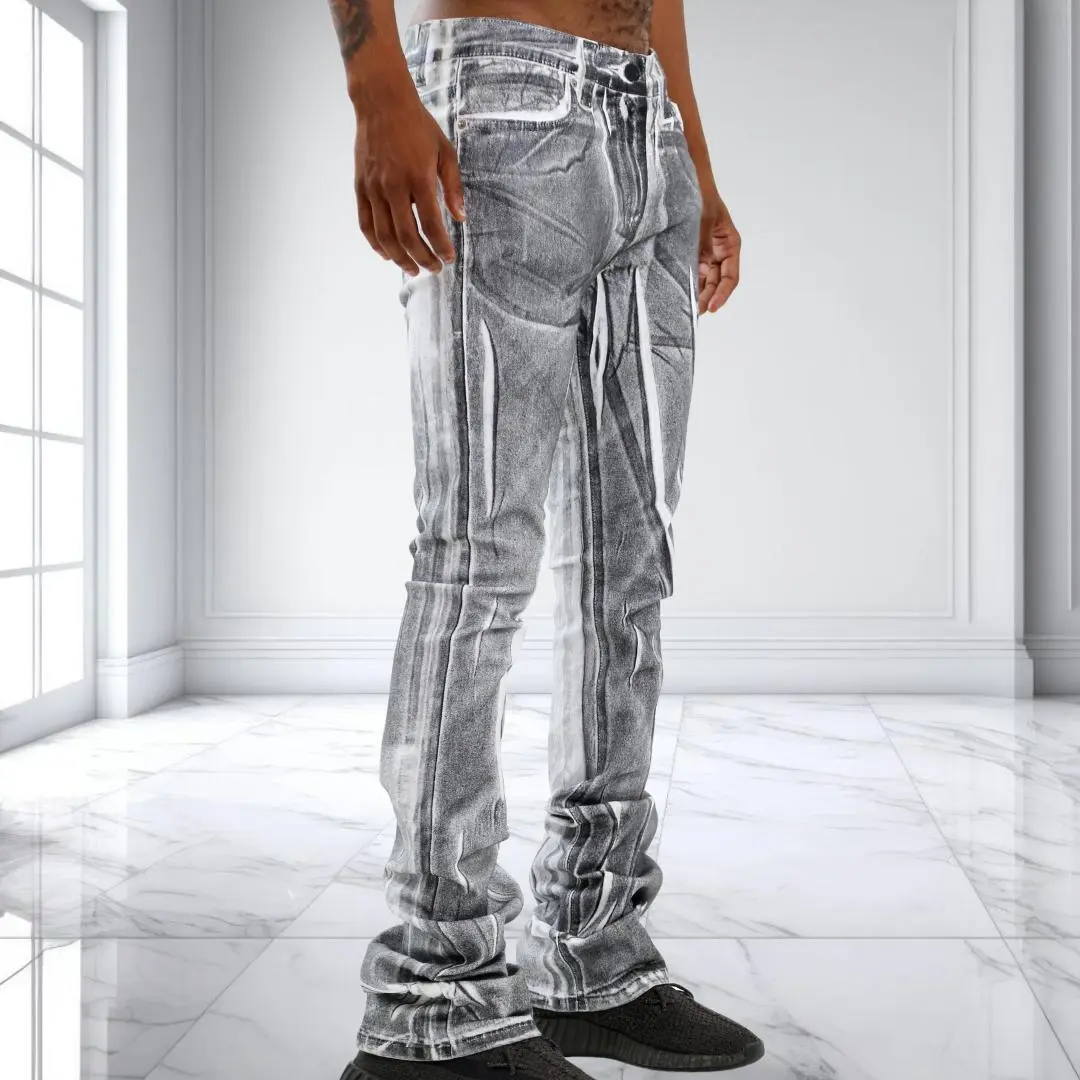 Foiled Metallic Stacked Denim Men Jeans 2024 Streetwear Pants by Armor Jeans: 36" Inseam, Unique Shiny Design, Stretchable Cotton, 9 Colors Menswear Trouser Pocket