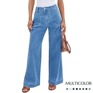 Danedvi Womens Wide Leg Pleated Jeans Boyfriend Baggy Stretchy High Waisted Trendy Denim Pants with Pockets Casual Green