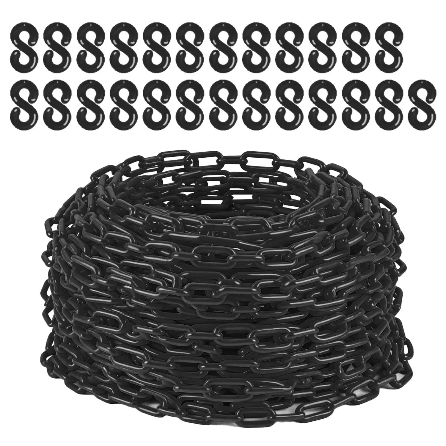 120 FT Plastic Chain Links, Safety Chain with 25 Hooks, Plastic Barrier Chains for Crowd Control, Parking Driveways Queue Lines Construction Sites UV Resistant,Black