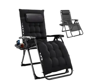 Zero Gravity Lounge Chair, Heavy-Duty Folding Recliner for Patio & Lawn with Adjustable Backrest, Detachable Cushion, Headrest Pillow & Side Tray,Black