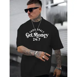 Get Money Print Men's Short Sleeve T-Shirts, Comfy Casual Elastic Crew Neck Tops For Men's Outdoor Activities