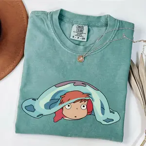 Comfort Colors Cute Ponyo Studio Ghibli Shirt, Ponyo Anime Shirt, Comfortable Unisex T-shirt, Vintage Letter Print Casual Tee