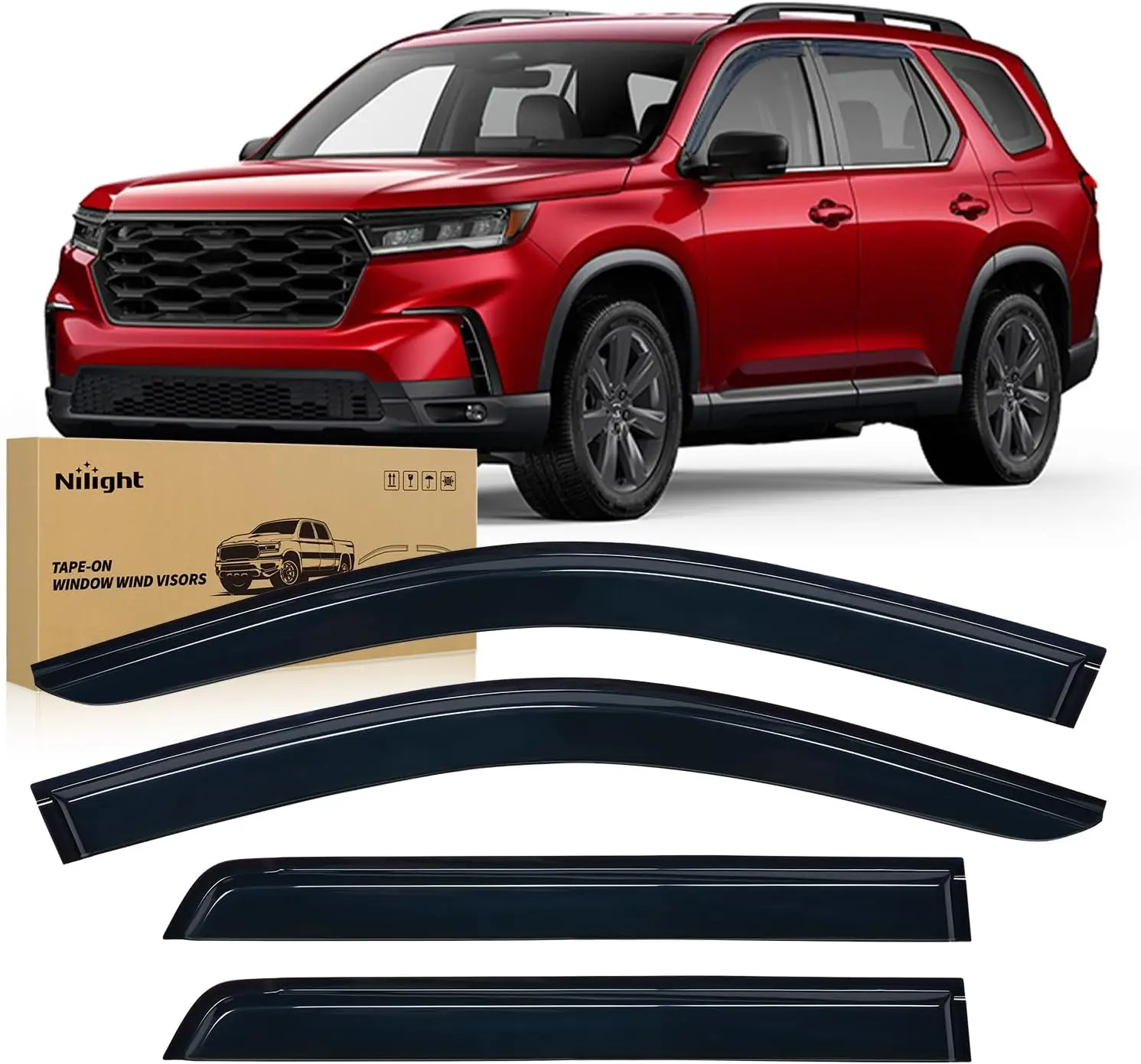 Nilight Out-Channel Side Window Visors - 4PCS Visor Deflectors, Rain Guards Auto Exterior Accessories for Honda Pilot 2023-2026, Visor Deflector, Side Window Visor