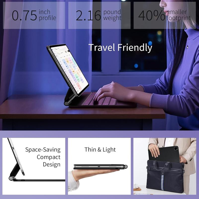 Magic Keyboard Case for iPad Air 13 (M3 2025 / M2 2024)& iPad Pro 12.9 (6th, 5th, 4th Gen), Tablet Keyboard, Magnetic Floating Stand, Slim Trackpad Keyboard with Backlit Keys -Travel Friendly