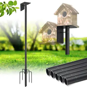 Bird Cage Pole with Mount Bracket-Adjustable 75''Bird Feeder Pole,5-Prong Windproof Stake,Heavy Duty Birdhouse Post for Bluebird House,Weather Station
