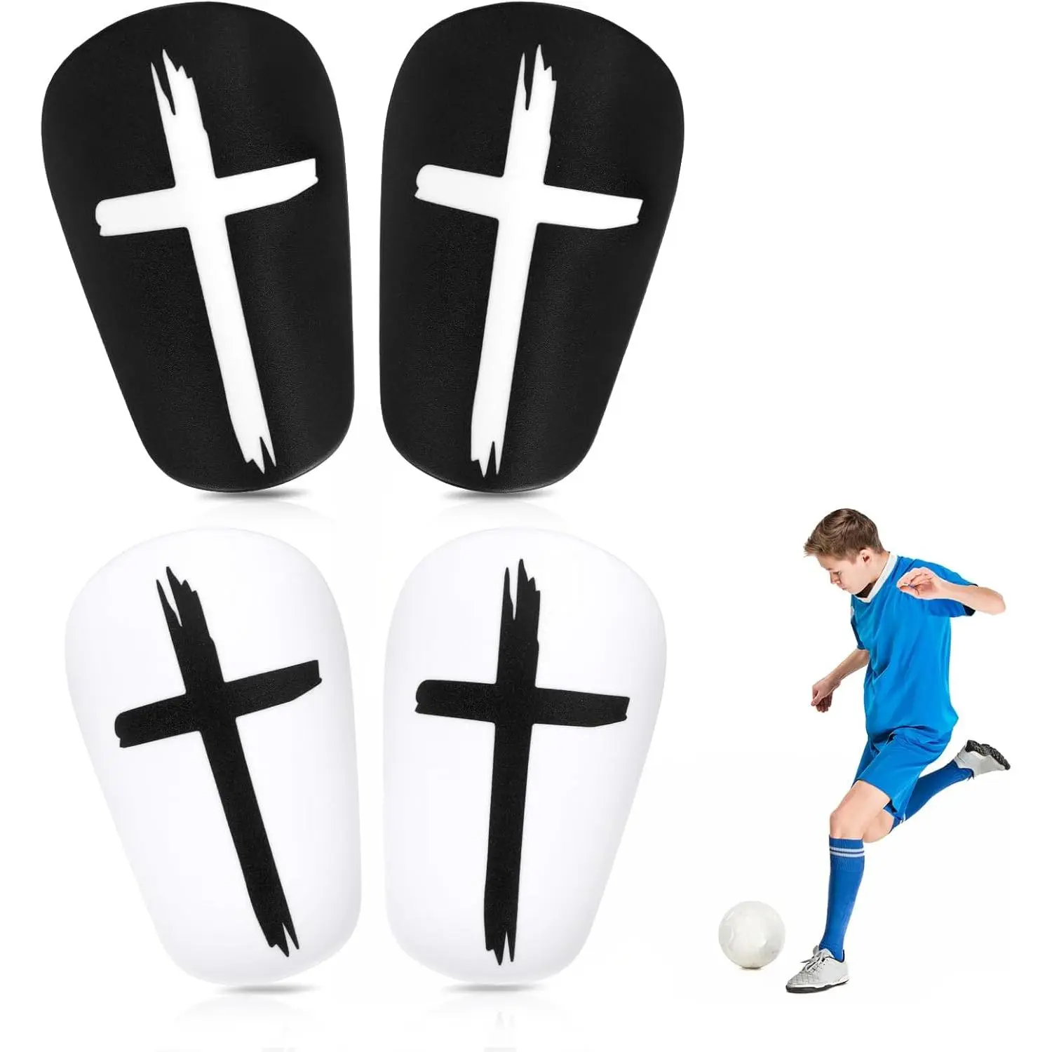 2 Pairs Mini Soccer Shin Guards, 3.15x1.97 Inch Black & White Cross Shin Guards Extra Mini Shin Pads Protective Equipment Shin Guards for Teenagers Adults Boys Girls
