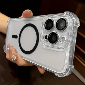 Phone Case - 3pcs [1 Phone Case with 2 Clear Screen Protectors] Premium Magnetic Wireless Charging Transparent Acrylic Compatible with Iphone 17 16 15 14 13 12 Pro Max Plus 16Pro Featuring a Lens Protector And Shockproof Clear Cover with Four Corners