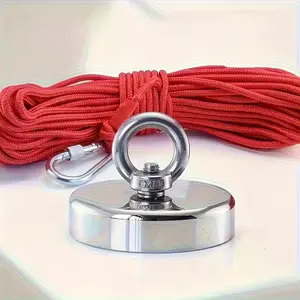 D48 Magnet + Rope Stainless Steel Strong Magnetic Hook with Rope, Heavy Rescue Fishing Tool, Polished Surface Underwater Recovery Equipment