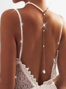 Fashion Sexy Faux Pearl Pendant Back Chain, Wear Front or Back, Versatile Body Chain for Women, Summer Necklace Choice