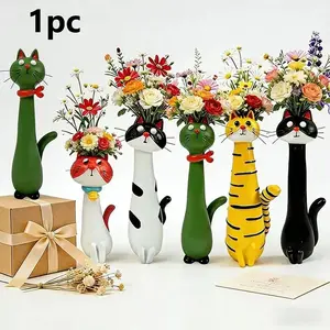 Handmade Resin Cat Vase, Cute Animal Planter for Bohemian Home Decor, Office Desk Ornament, Unique Gift for Cat Lovers, Decorative Vase, Flower Vase, Home Decor Accessory, Home Decoration