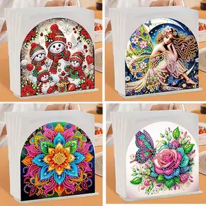 DIY Acrylic Round Diamond Art Set Butterfly Flower Pattern, Unique Shape Diamond Home Decor, Perfect Napkin Holder Choice