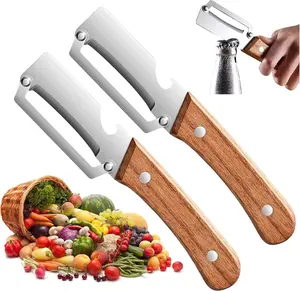 Multifunctional Vegetable Peeler For Kitchen With Ergonomic Wood Handle, 2 In 1 Stainless Steel Fruit Peeler With Bottle Opener, Can Easily Peel Fruits And Vegetables And Open Bottle Caps (2)