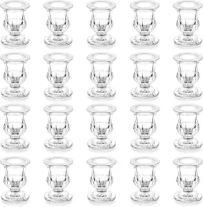 20 count Glass Taper Candle Holders -  Clear Small Candlestick Holder Bulk, Thicker Glass Candle Sticks Set for Wedding Christmas Party Dining Table Table Centerpiece Decor