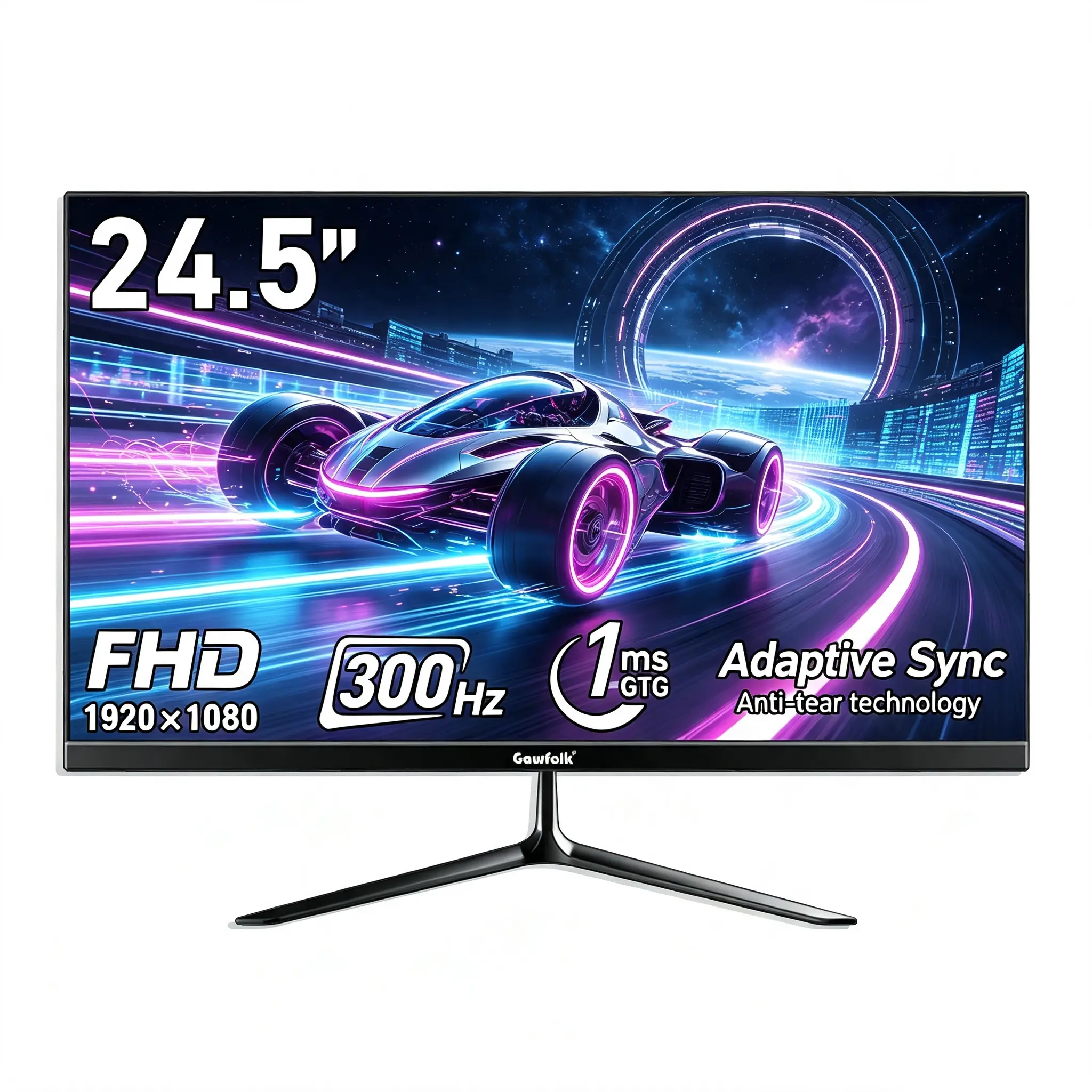 Gawfolk 24.5 Inch 300Hz Gaming Monitor FHD 1080P, 1ms GTG Adaptive Sync, Built‑in Speakers, Frameless 98% sRGB, 178° Wide View Angle, HDMI DP, 75×75 VESA Mountable, Back to School PC Screen for Gaming Streaming