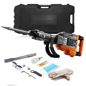 Demolition Jack Hammer 3500W Electric Concrete Breaker With 2 Chisels, Protective Gloves, 360° Swiveling Front Handle For Trenching, 1900 BPM Heavy Duty Electric Jack Hammer, Black