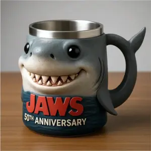 Jaws 50th Anniversary Mug, Large Shark Commemorative Cup, Perfect Gift for Jaws Fans, Durable Ceramic Design, Ideal for Coffee Lovers, Novelty Coffee Mug, Drinkware