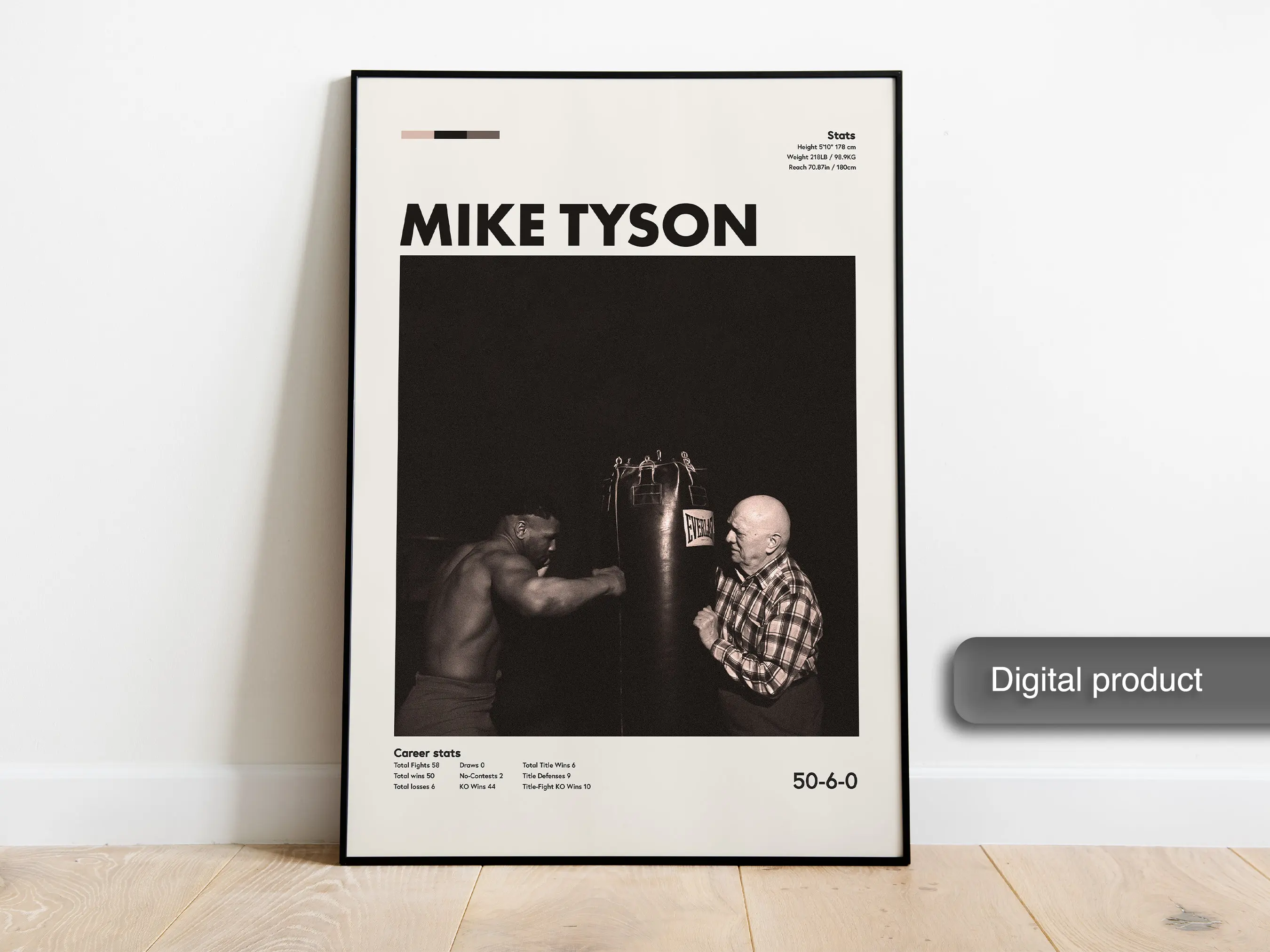 Mike Tyson Boxing Poster, Minimalist Wall Art, Modern Bedroom Decor, Sports Gift For Men, Helvetica, Futura, 18x24 Office Decoration
