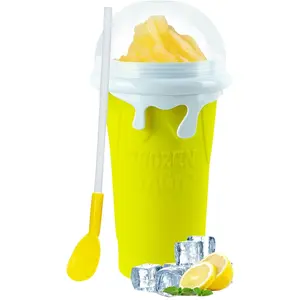 Yellow Slushy Cup Maker - 500ml Large Silicone Double-Layer Squeeze Cup, Quick Frozen Magic DIY Slushie Maker, Cool Gift for Kids & Family