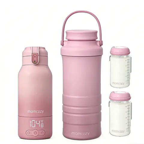Momcozy 22oz Portable Breast Milk Cooler for Outdoor Pink & Momcozy Portable Milk Warmer for Travel Pink