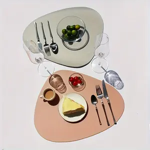 1 Pc Stylish Irregular Faux Leather Western Placemat - PVC Waterproof & Oil-proof, Perfect for Home Kitchen Dining Table Decor