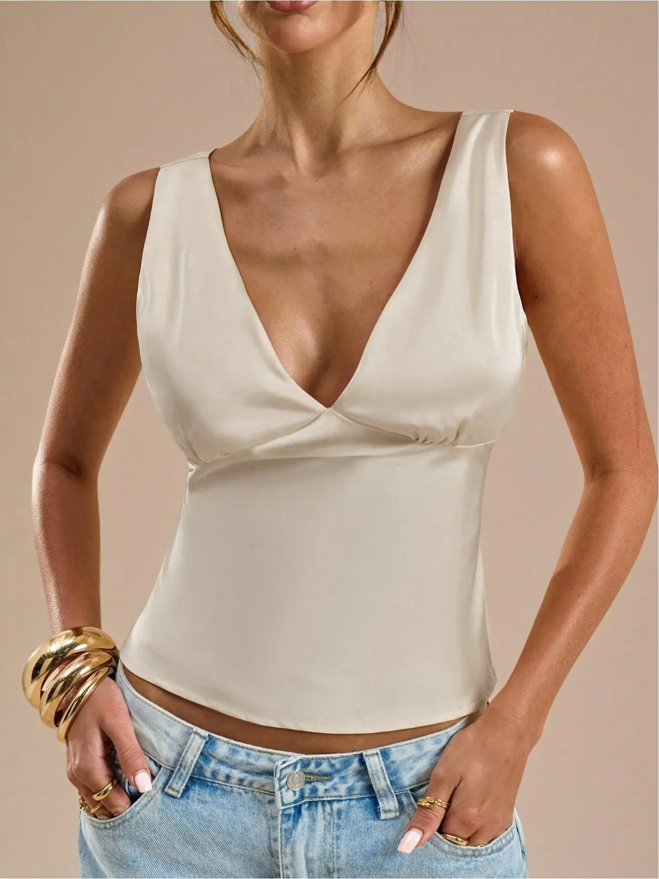 New Spring & Summer Collection!Women's V-Neck Sleeveless Fitted Crop Top, Minimalist Basic & Versatile Elegant Style. Ideal for Work, Home, Casual Wear, Parties, Dates, Banquets and Balls. Womenswear