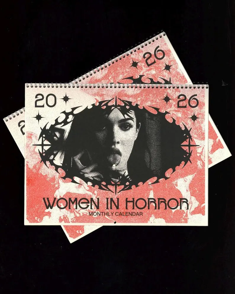 2026 Women of Horror Risograph Wall Calendar for Horror Fans – Retro Risograph Artwork and Gothic Wall Decor