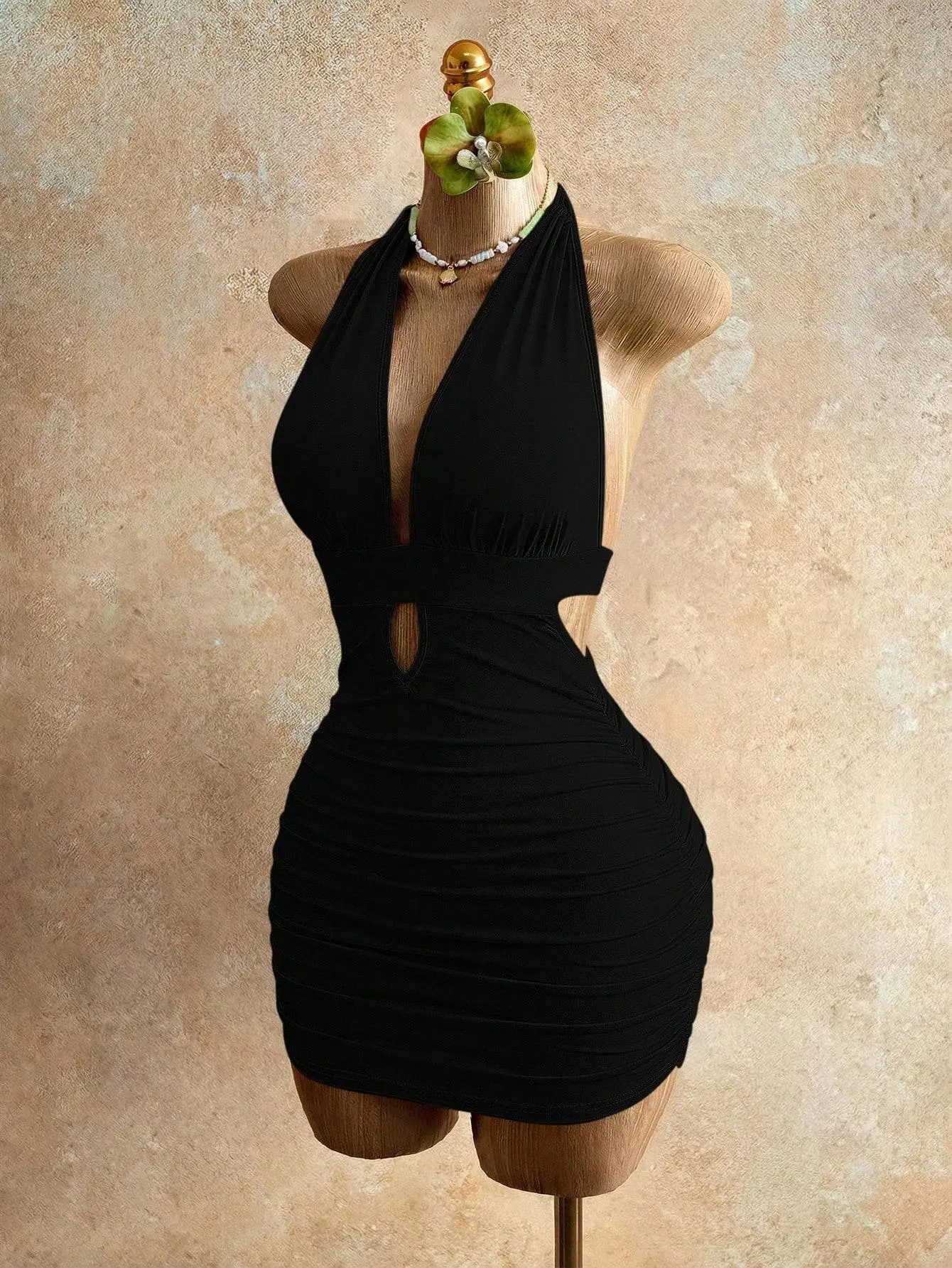 Women's Halter Backless Bodycon Mini Dress | Sexy Sleeveless Slim Fit Dress With Figure-Hugging Silhouette And Chic Summer Style | Vacation Beach Party Date Night Club Holiday Brunch Weekend Going Out Outfit For Women Black Minimalist