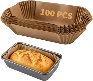100 Pcs Loaf Pan Liners for Baking Bread 9x5 Inch, Disposable Non-Stick Bread Pan Liners, Pre Formed Rectangle Parchment Paper, Perfect for Baking Banana Bread, Cakes, Sourdough Bread(Brown)