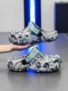 Men's Random Geometric Print Slides, Casual Comfortable Breathable Lightweight Slides for Indoor & Outdoor Wear, EVA Slippers for Men, Boy