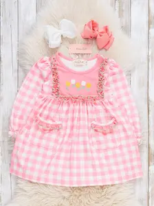 Petal Check Embroidered Ruffle Dress