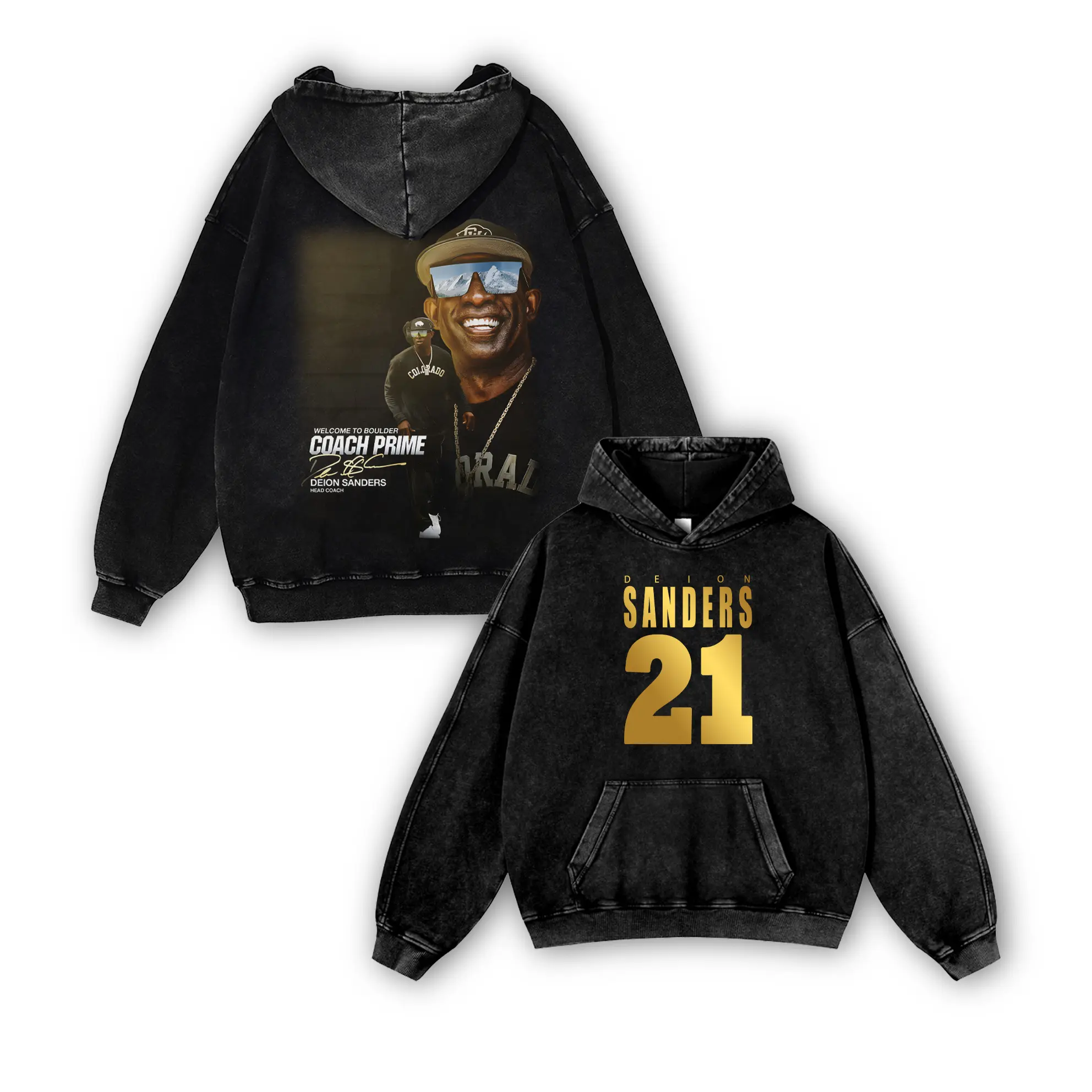 Deion Sanders #21 Falcons V3 Casual Washed Hoodie | Shutdown Corner Legacy Gear, Atlanta Faithful Pride, Oversized Washed Iconic Essential