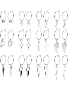12Pairs Women's Earrings, EarringsCreoles with Star Pendant Love Light CrossTriangle Feather Earrings Set PackWomen's Girls' Earrings Lightweight Earring