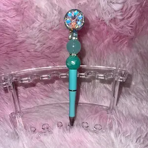 Teal Beaded Pen Topped with a Fancy Loop
