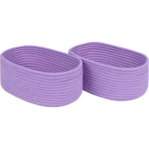 Sturdy Woven Rope Storage Baskets, Purple, 2 Packs, 12" x 8" x 5.11"
