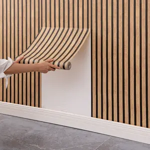 2-Pack Self-Adhesive Wood Grain Wall Stickers, Waterproof Stain-Resistant Moisture-Proof 3D Grooved Thin Striped Removable Wallpaper, 45cm×20m (17.7×787.4in) Per Roll, Easy DIY Home Decor for Bedroom Kitchen