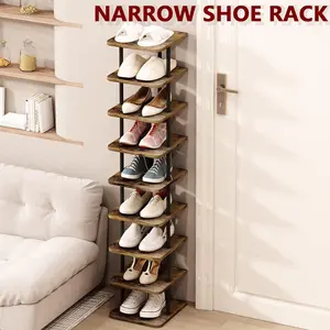 Shoe Rack 9 Tier Vertical Storage Organizer Narrow Metal Slim Shelf Modern Free Standing Shoe Tower Saving Space for Closet Entryway Bedroom Cabinet