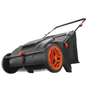 Push Lawn Sweeper, -inch Leaf & Grass Collector, Strong Rubber Wheels & Heavy Duty Thickened Steel Durable To Use With Large Capacity 3.5 Cu. Ft. Mesh Collection Hopper Bag, 2 Spinning Brushes