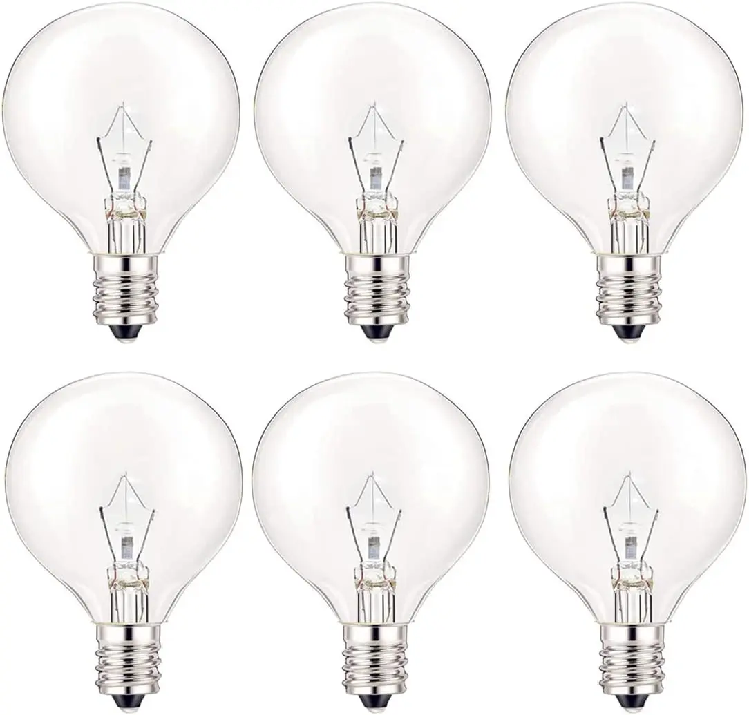 25 Watt Wax Warmer Bulbs, Light Bulbs for Full Size Scentsy Warmer, 6 Packs E12 Base Type G Bulb, Dimmable, Warm White, 120V G16 1/2 Bulbs for Candle Lamp