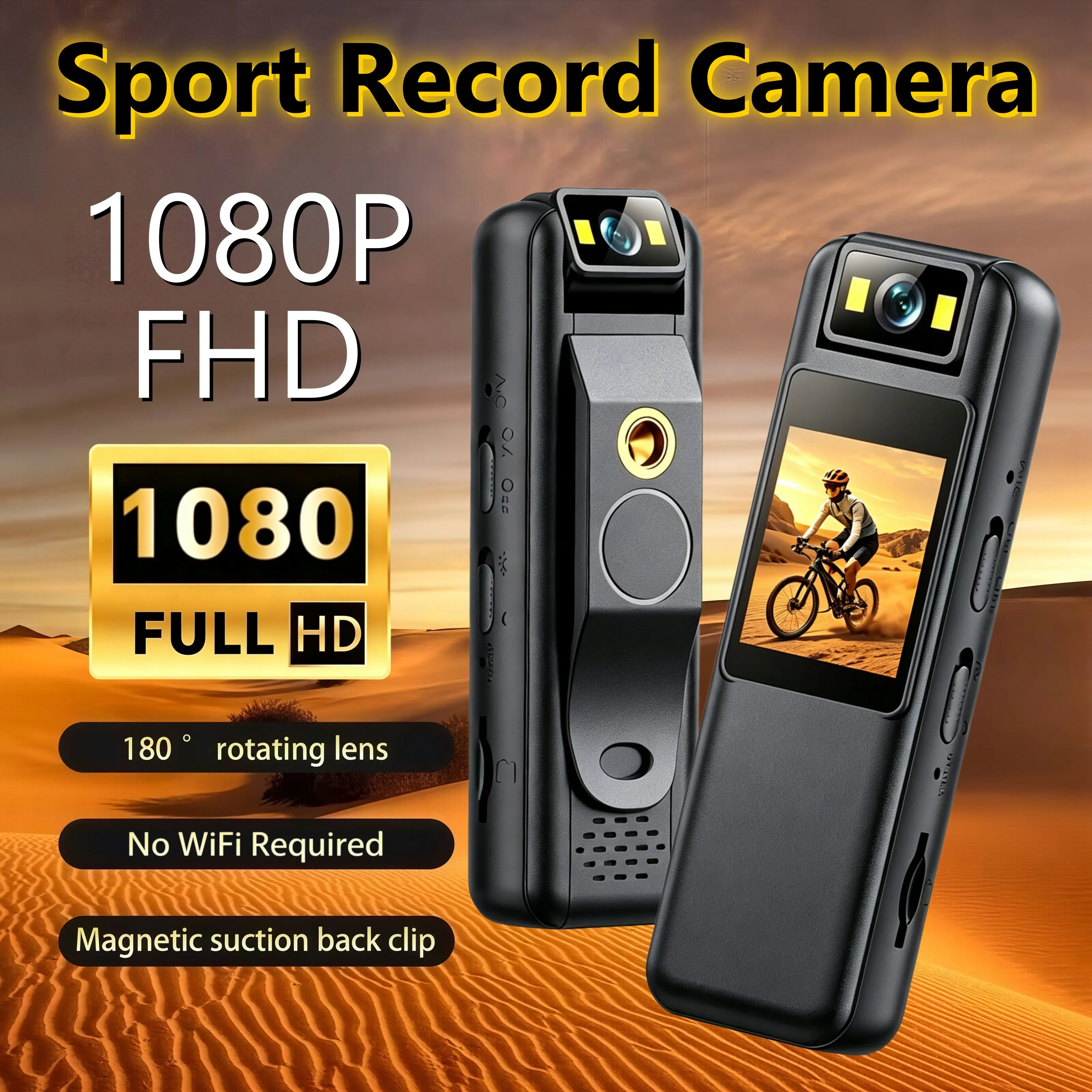 Portable Wearable Camcorder Digital Bodycam - HD Video Recorder, 180° Adjustable Lens, IR Night Vision, LCD Playback, Loop Recording, Magnetic Mount, AV Output, TF Slot, Outdoor Security Camera for Adventure Lovers, Motorcycling