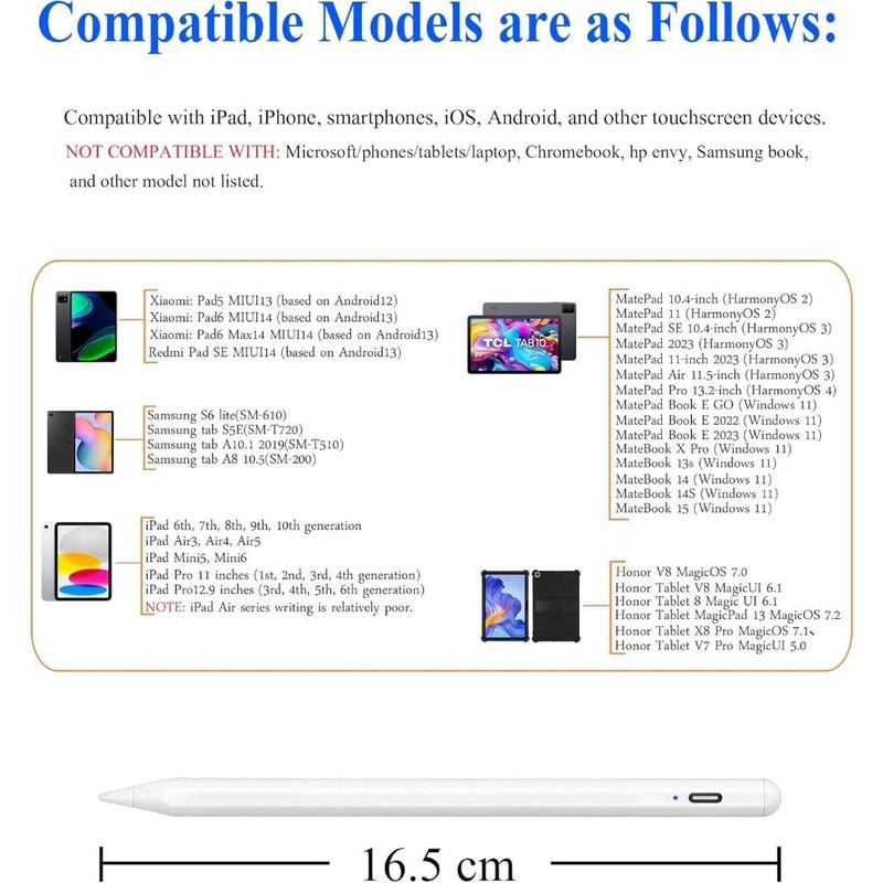 Active Stylus Pens for Touch Screens with Magnetic Design, Rechargeable Universal Stylus Pen, Fine Point Stylus Pen For iPad Pro/Air/Mini/For iPhone/For iOS/For Android/For Tablets Writing & Drawing-White